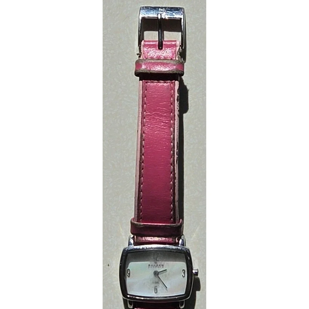Skagen Denmark Women's Watch 330SSLPP Quartz Silver Dial Pink Leather Band